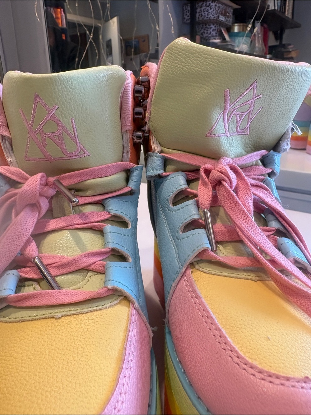 YRU Pastel Rainbow Platform Sneakers - Pink, Blue, Orange, Yellow, Lavender - Picture 5 of 9